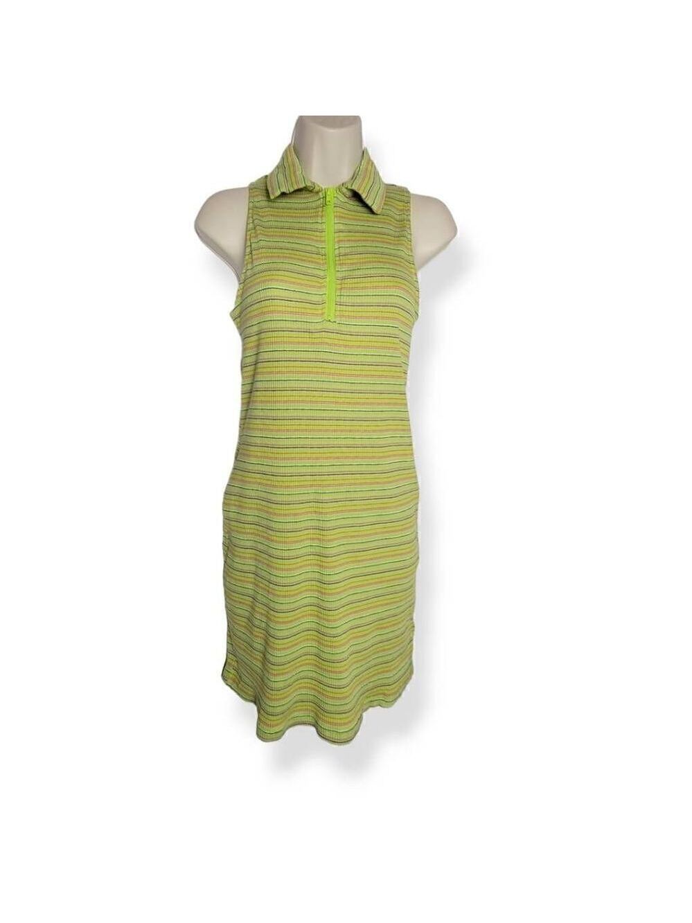 Wild Fable Green Striped Ribknit Sleeveless Collared Dress Small